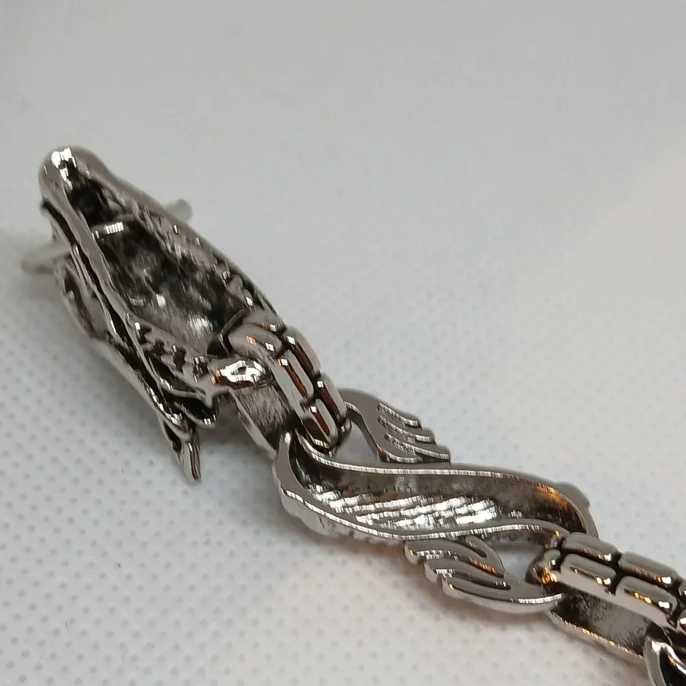 NWOT Silver Tone Metal Fashion Dragon Bracelet Jewelry Men Bling Hip Hop #33